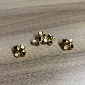 Vintage Gold Black and White Clip On Earrings and Matching Enamel Gold Brooch